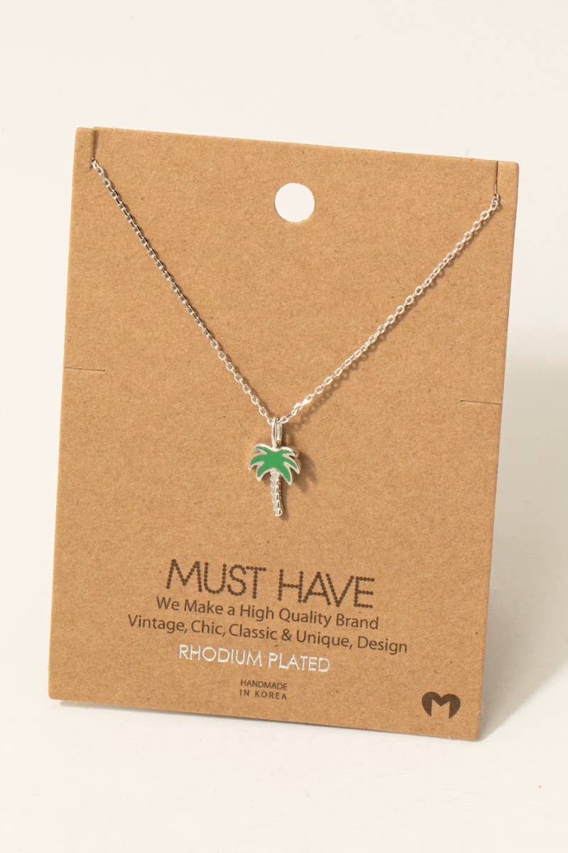 Gold Dipped Epoxy Palm Tree Pendant Necklace: G