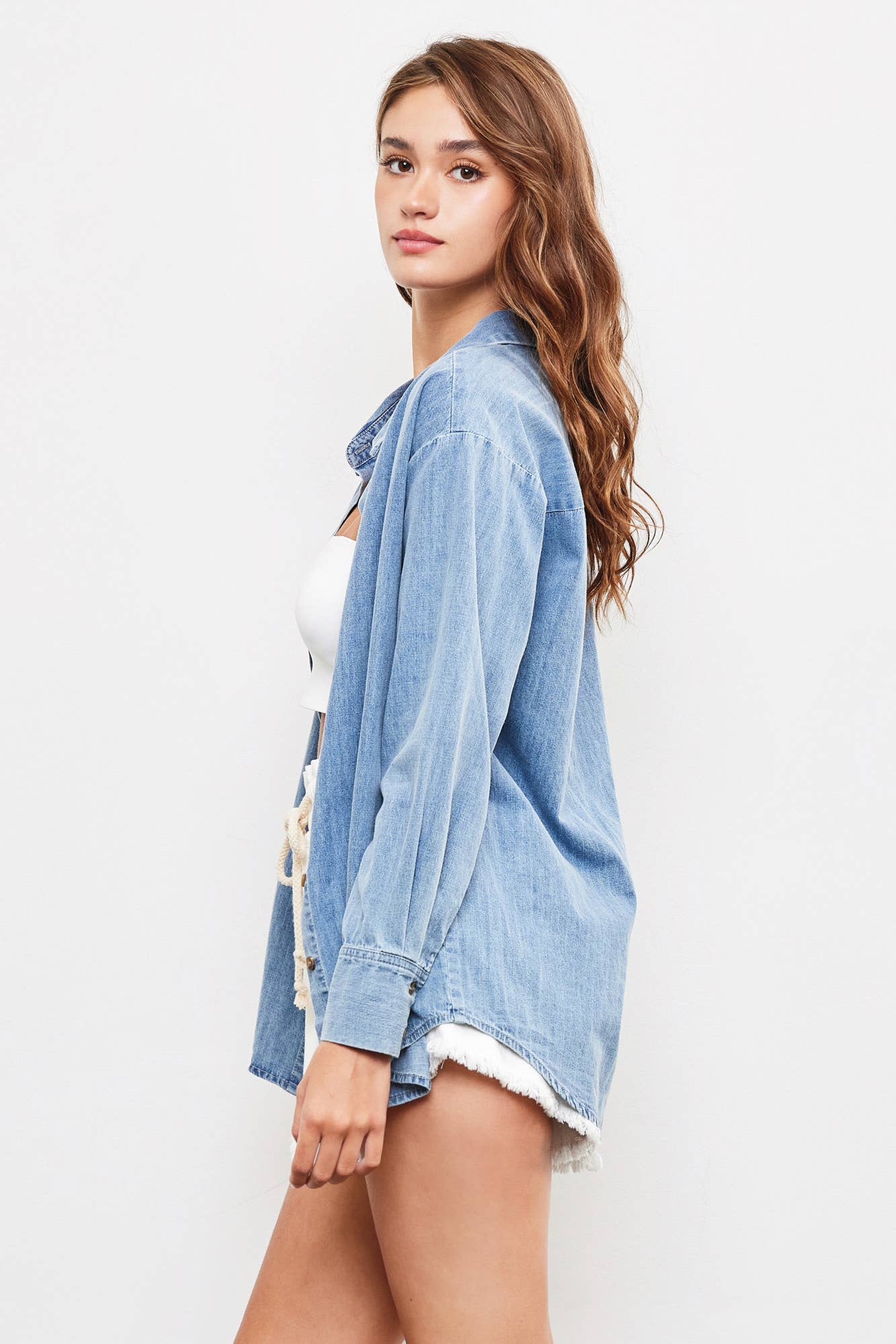 BTN UP COLLAR TOP: WASHED DENIM / DS0480