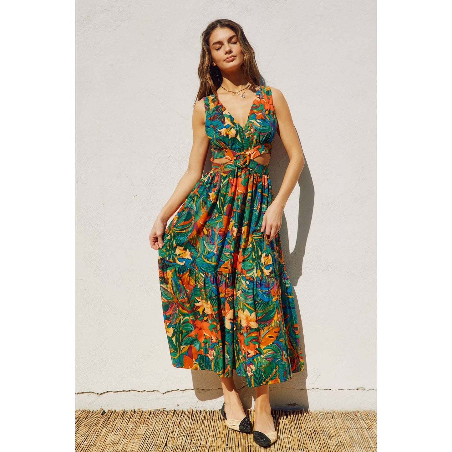 Sunny Serenity O Ring Cutout Midi Dress: TROPICAL FIESTA / FD11444-P1562_3