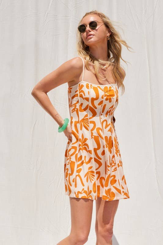 Printed Contrast Binding Dress: Tangerine / IM8717A