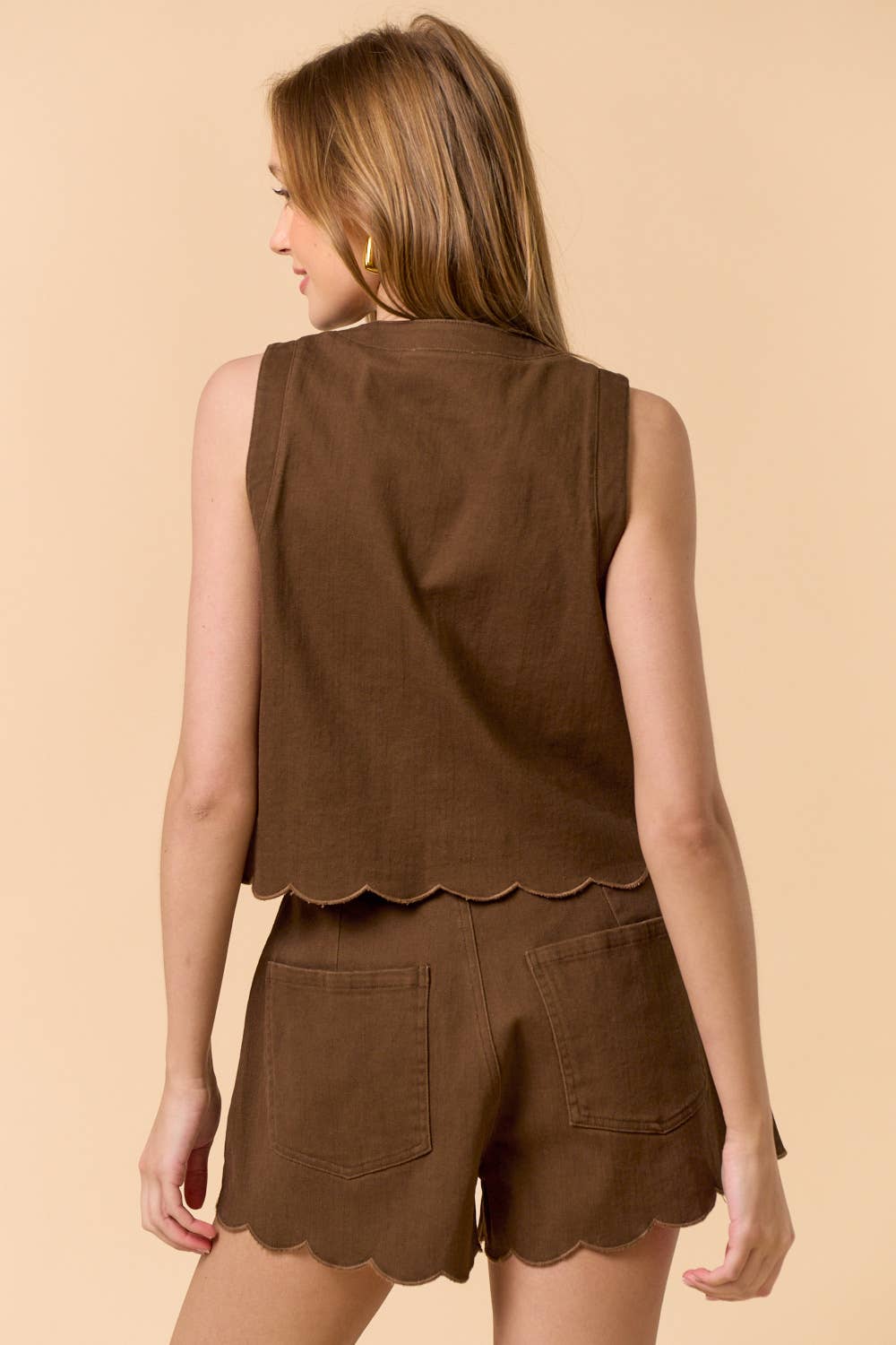 ILT5284 Front Tie Embroidered Vest: Brown
