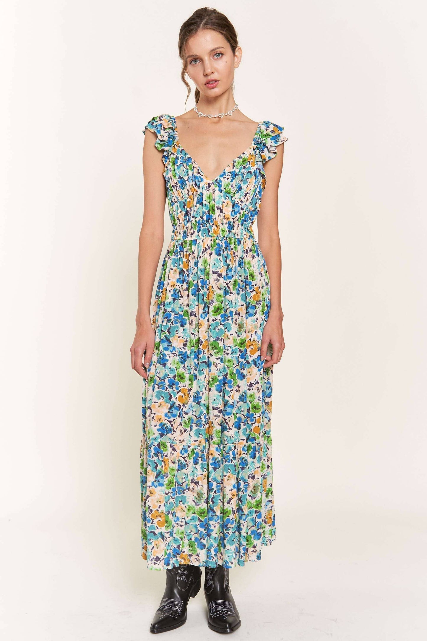 Blue Flower Midi Dress: D9742 / Blue Flower