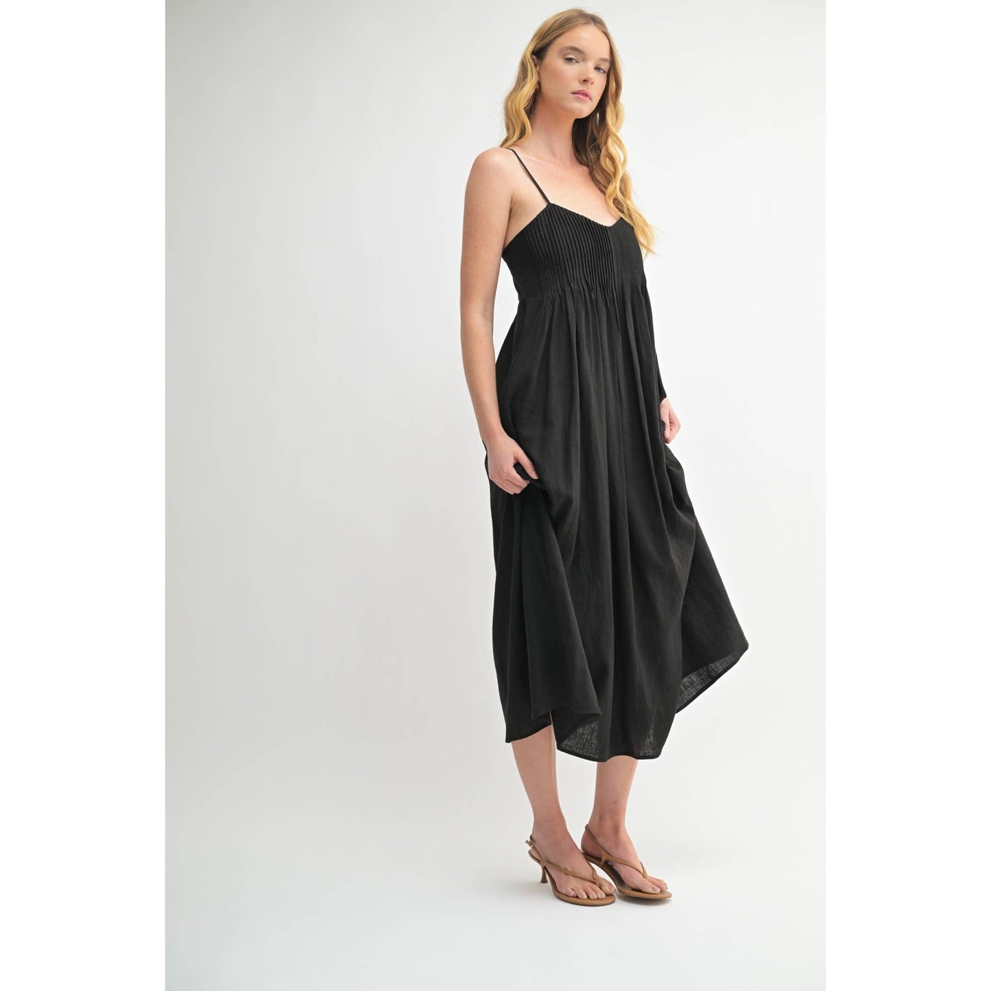 LINEN BLEND PINTUCK DRESS: Natural / FD68516_3