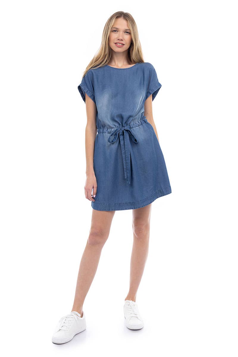 TENCEL™ Mini Dress With Tie Waist - SD119289: SD119289 / Medium Blue