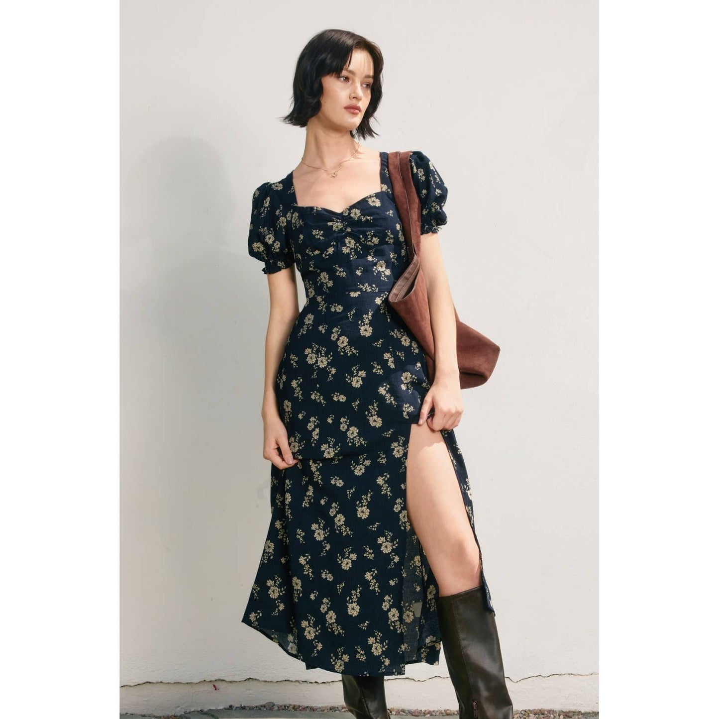 Dancing Moon Sweetheart Slit Dress: MOONLIGHT FLORAL / FD11713-P2094