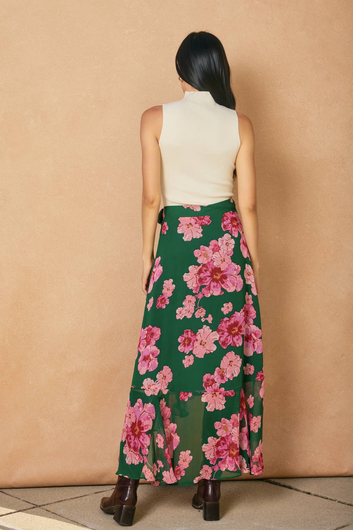 Desert Bloom Ruffled Hem Wrap Skirt: JASPER ROSE / FS11375-P2113