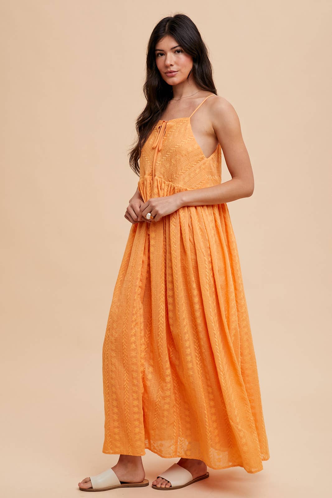 ALL OVER EMBROIDERED MAXI STRAP DRESS: FONDANT PINK / ILD5708