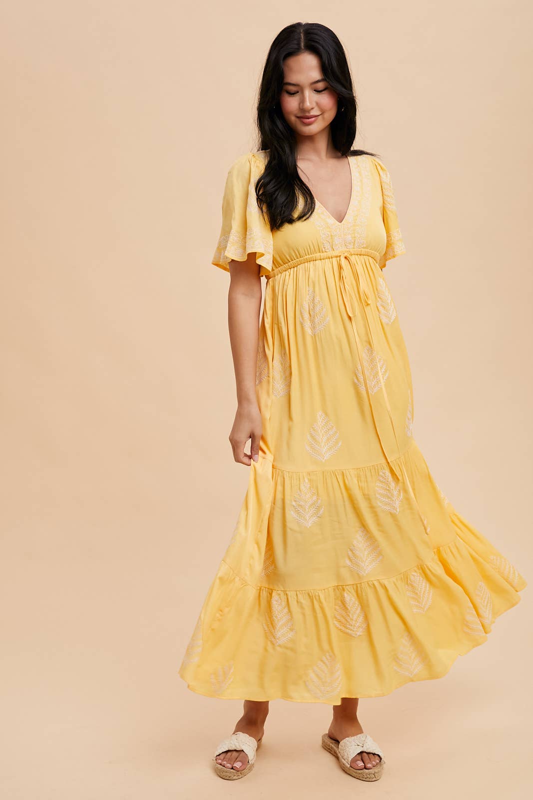 ALL OVER EMBROIDERED MAXI DRESS: SUN RAY / ILD5578