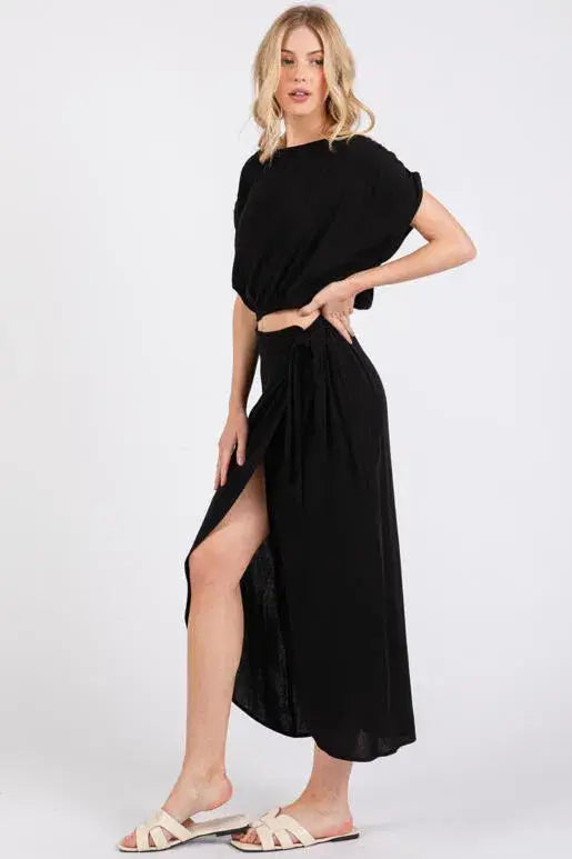 Wrap Midi Skirt With Side Tie - NS80148A: Sage Green