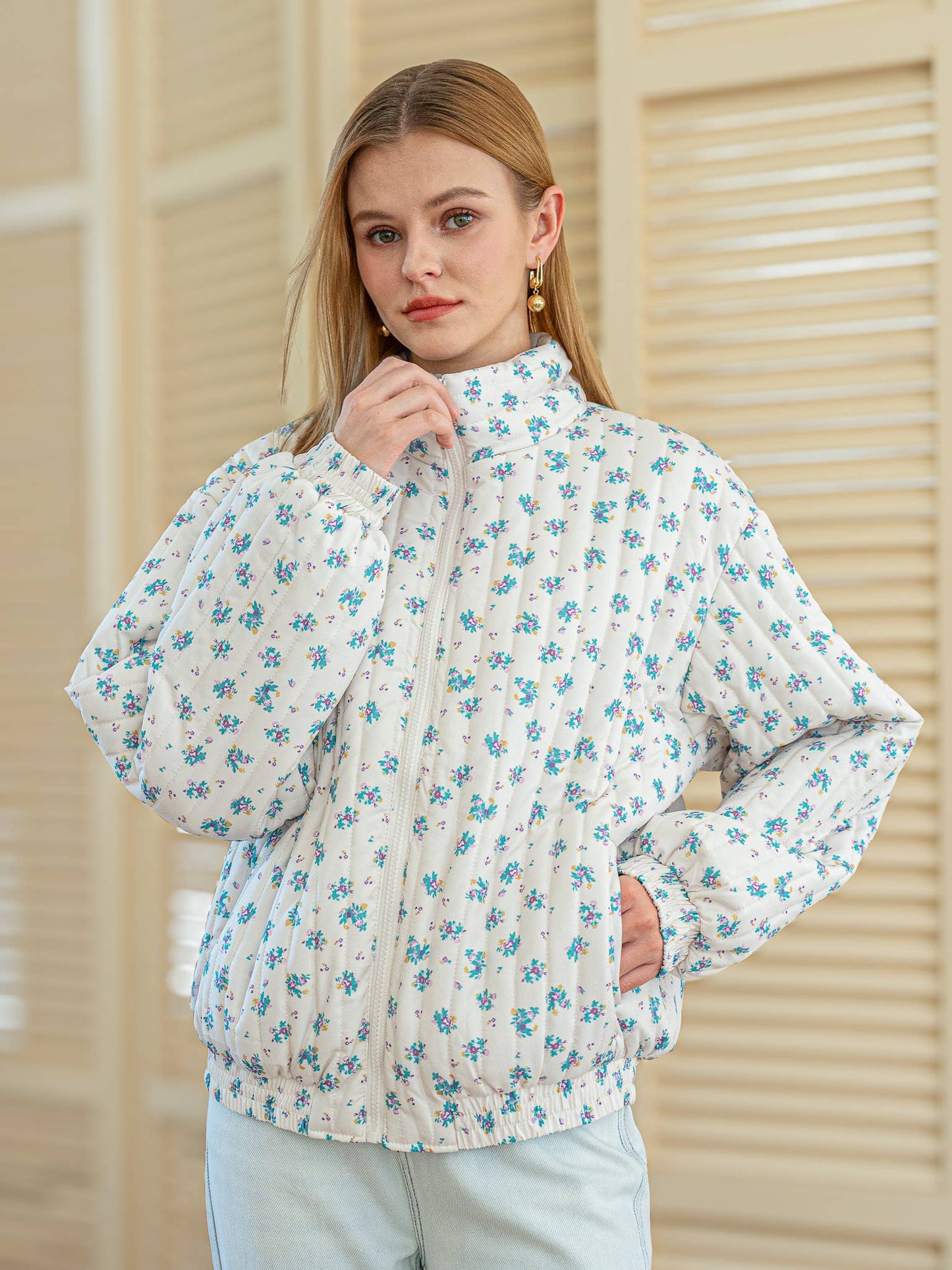 Dainty Floral Quilted Puffer Jacket: RP2457