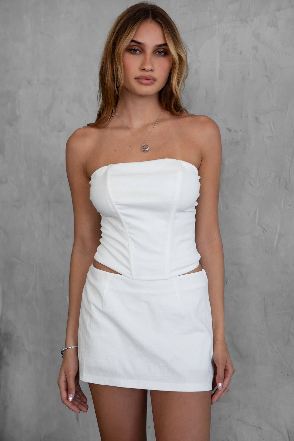 JANICE Stretch Linen Strapless Corset Bustier Top: Natural / TH30024-JANICE-T-NATURAL