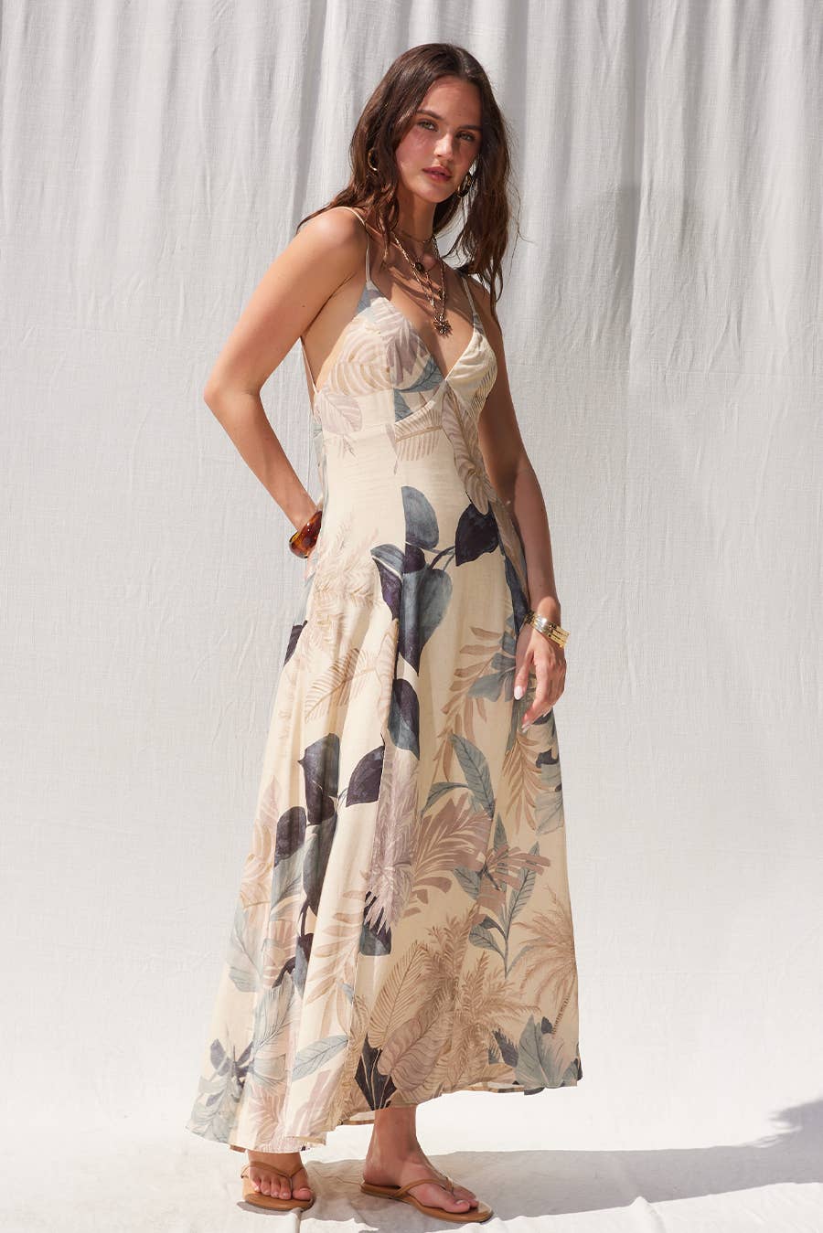 Printed Open Back Maxi Dress: D3154k