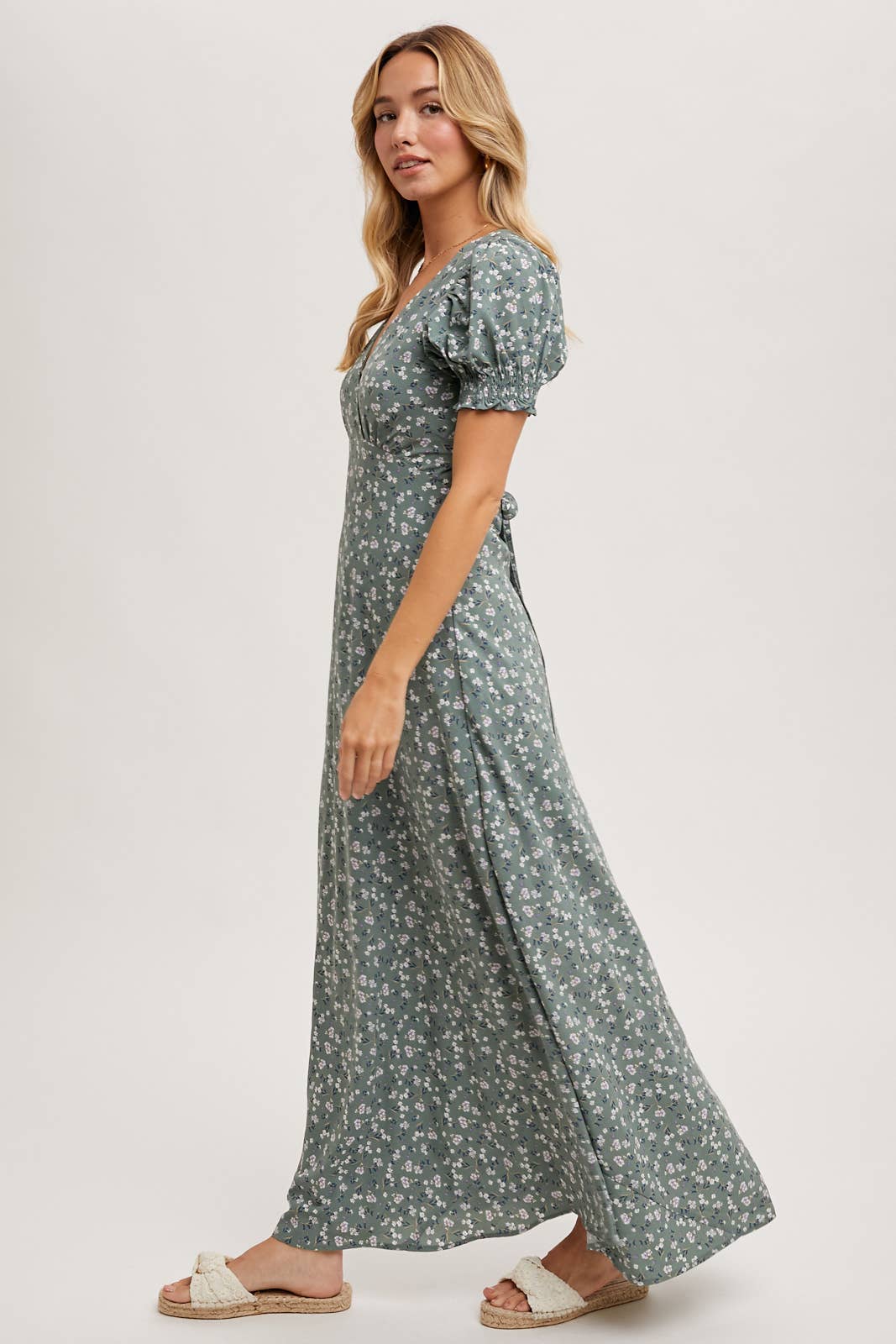 BOHO FLORAL PRINT V-NECK MAXI DRESS: Black / D02087