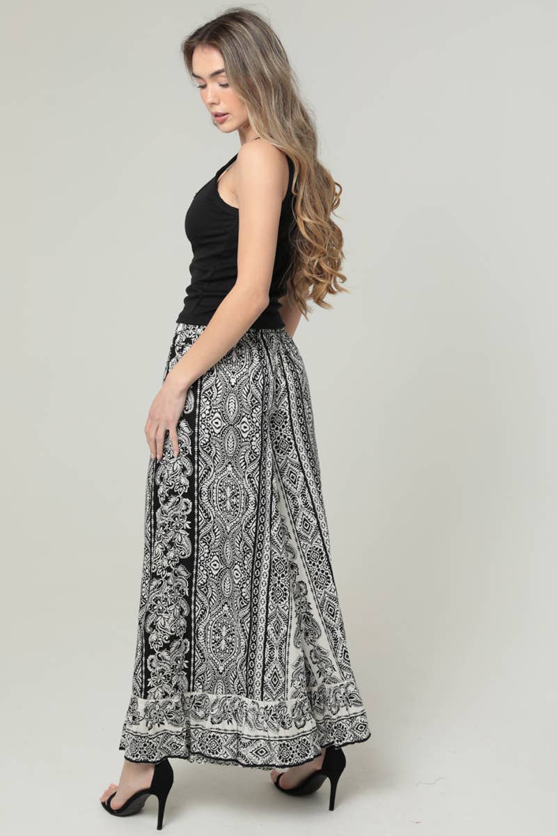 B3717-A938 PRINTED WIDE LEG PANTS ELASTIC DRAWSTRING WAIS