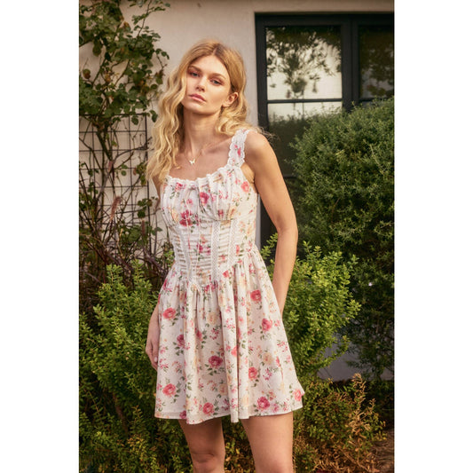 A Kiss Bustier Lace Trim Bustier Mini Dress: FADED ROSE / FD17449-P1576