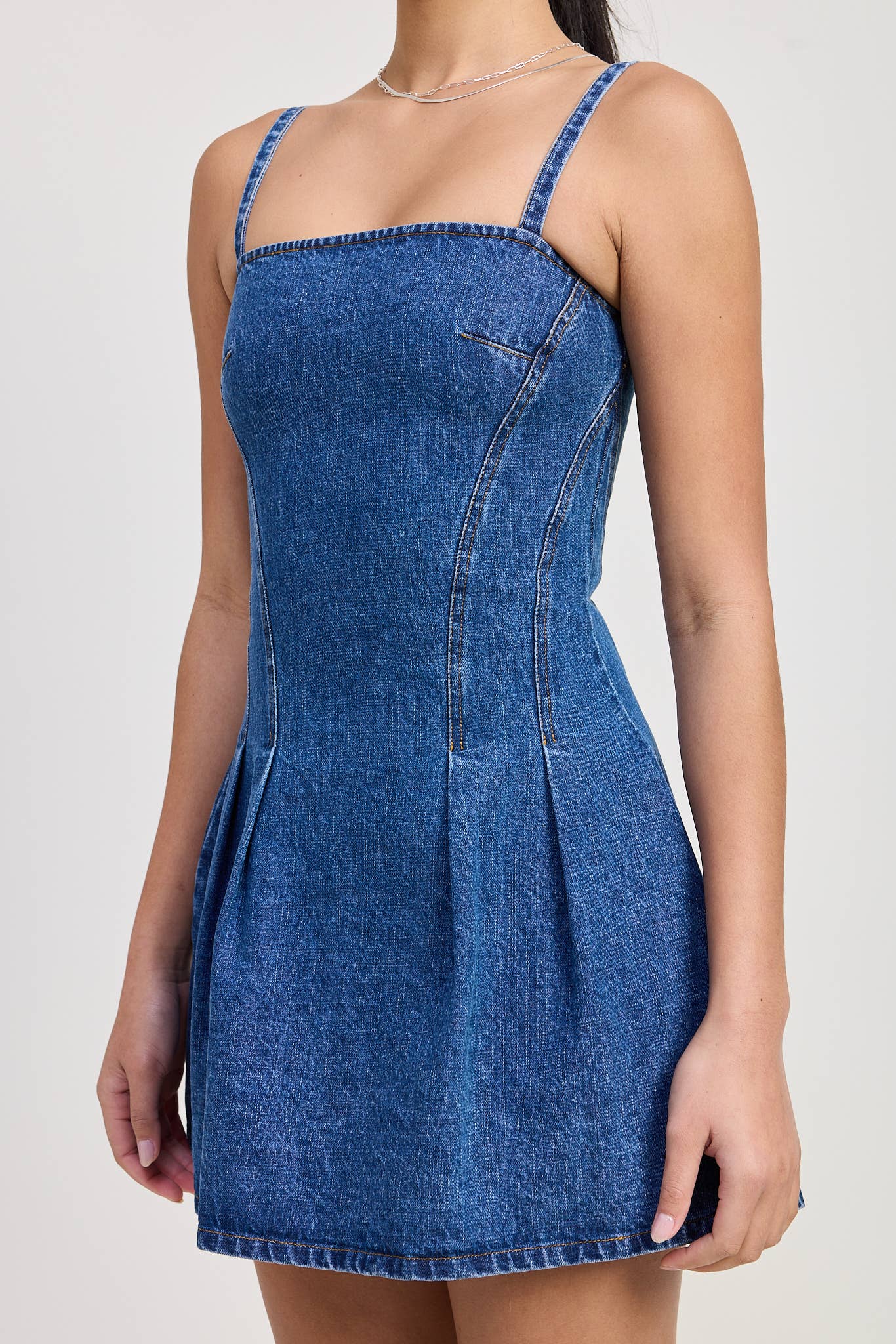 MINI PLEATED DRESS: DENIM / IPK2223D