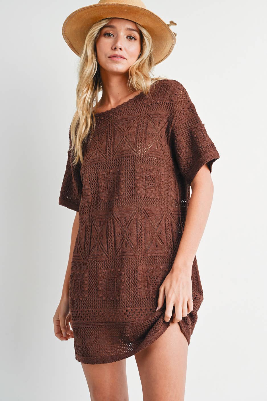 AZTEC KNIT SHIFT DRESS: NATURAL / D02051