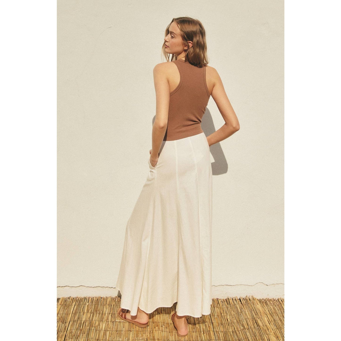 FS11499-P1465 Cotton Linen Blend Maxi Skirt: OATMEAL