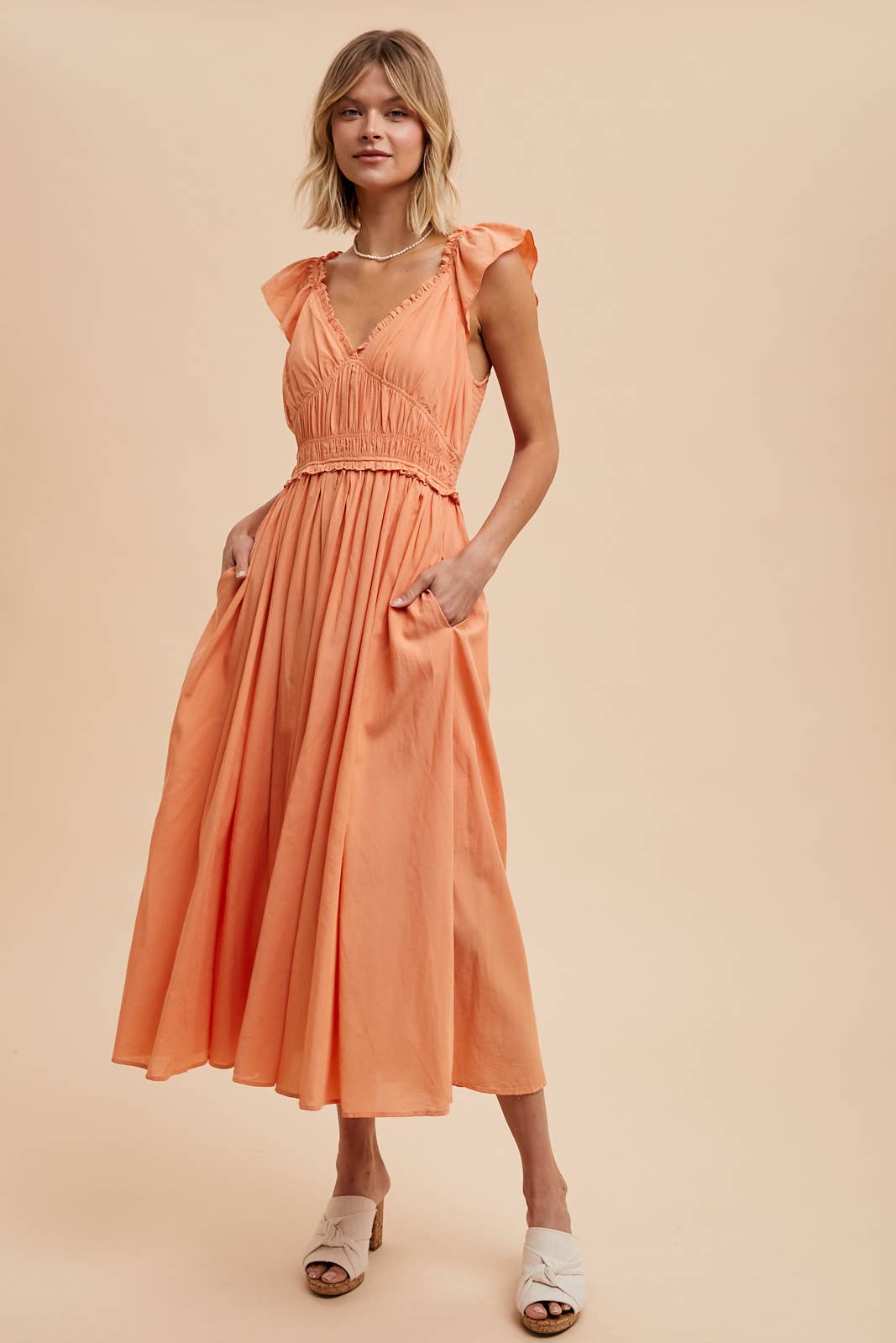 COTTON BLEND SWEETHEART MAXI DRESS: OFF-WHITE / ILD5656