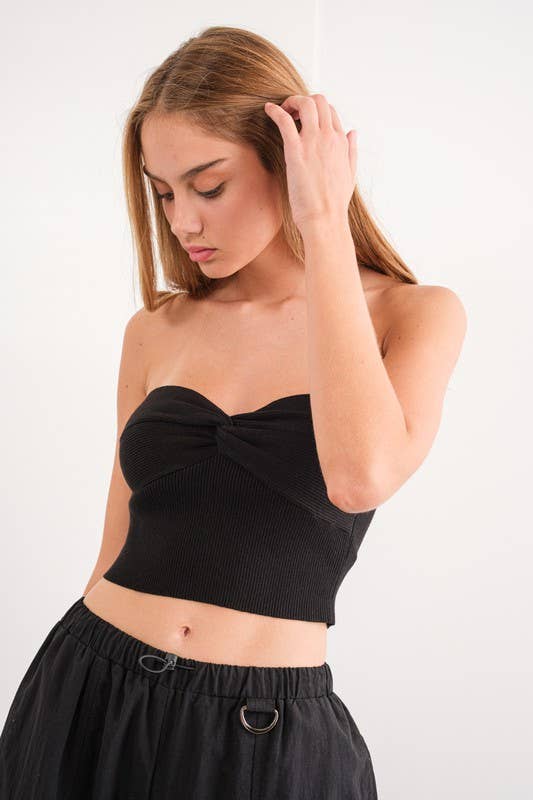 PT17054 - Stella Twist Front Rib Knit Bandeau Top: IVORY