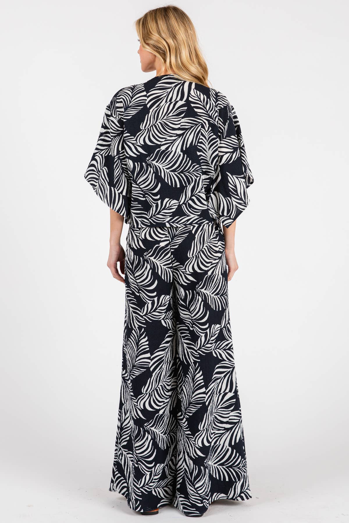 Print Wide Leg Pants - VNP70263B6: Navy/ White