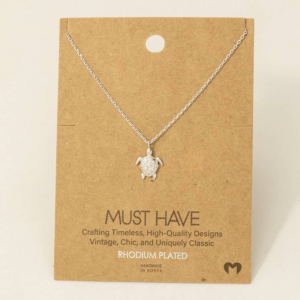 Gold Dipped Cz Studded Turtle Pendant Necklace: G