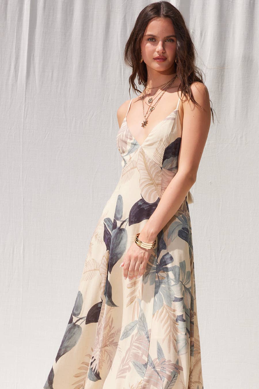 Printed Open Back Maxi Dress: D3154k