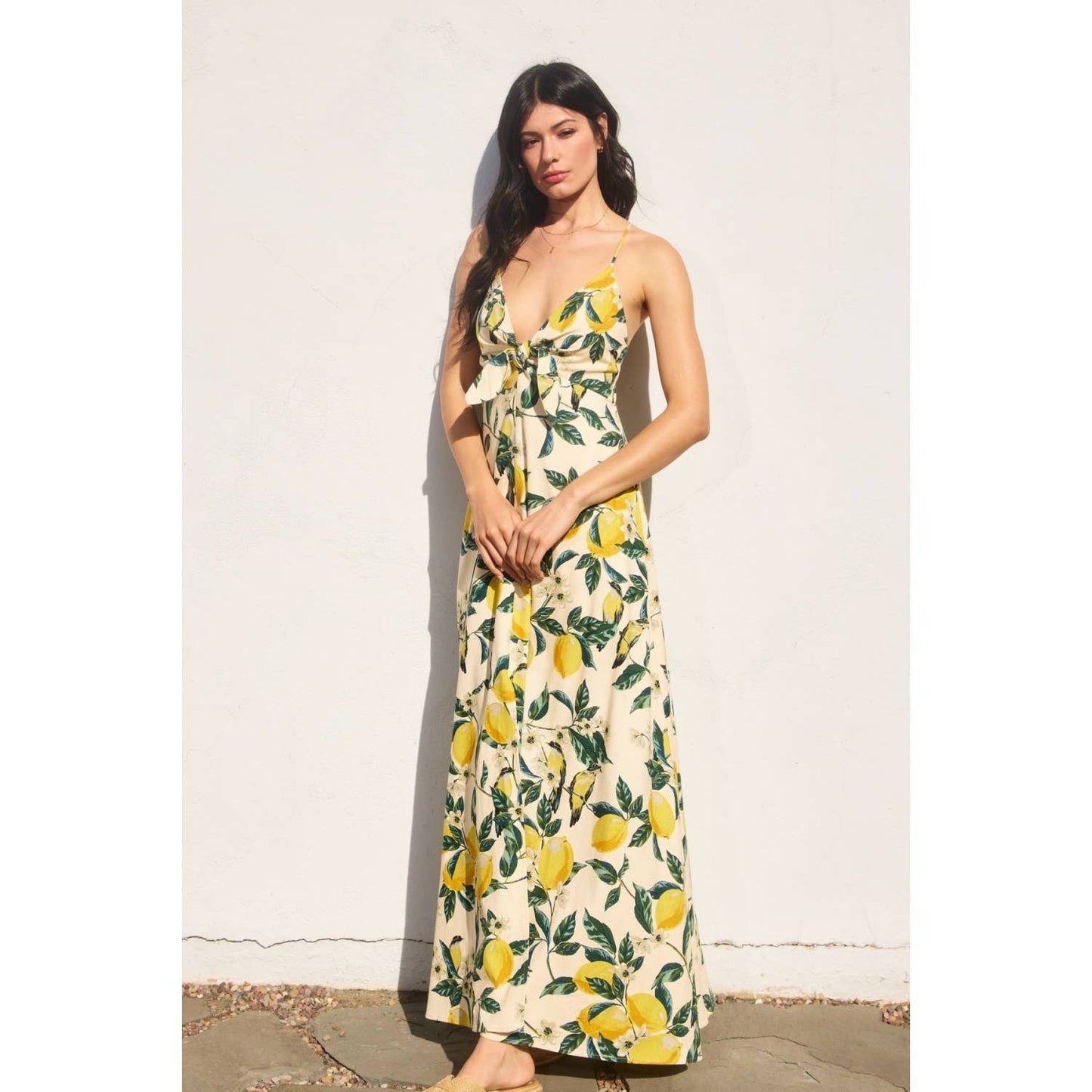 Vintage Lemonade Knot Front Maxi Dress: LEMON GARDEN / FD11729-P1919