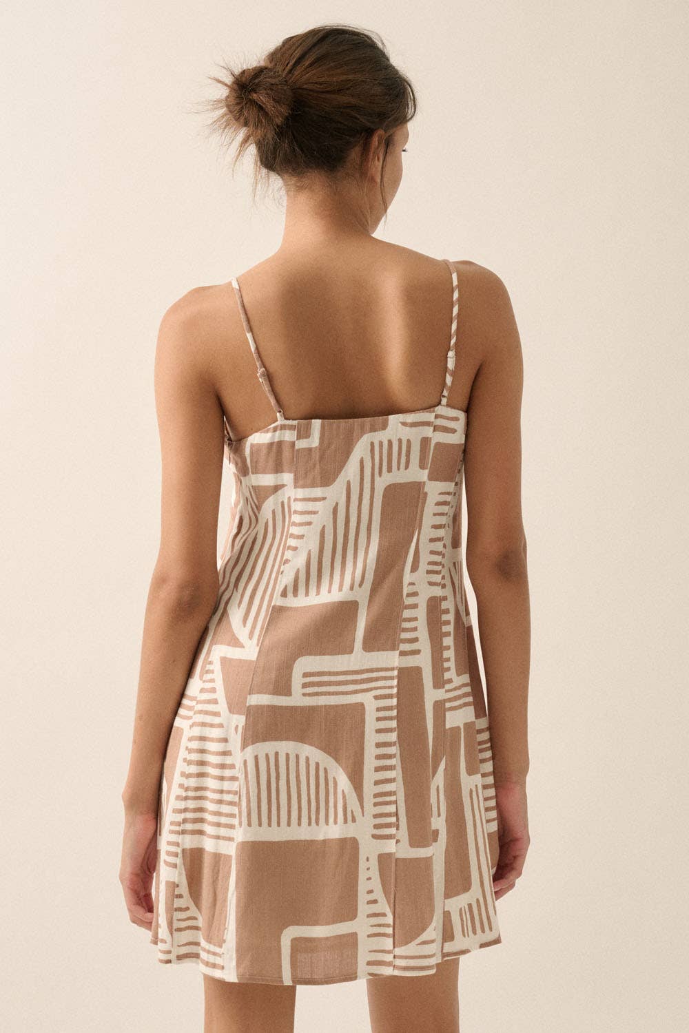Abstract-Print A-Line Cami Mini Dress: BLACK / UDC0457C