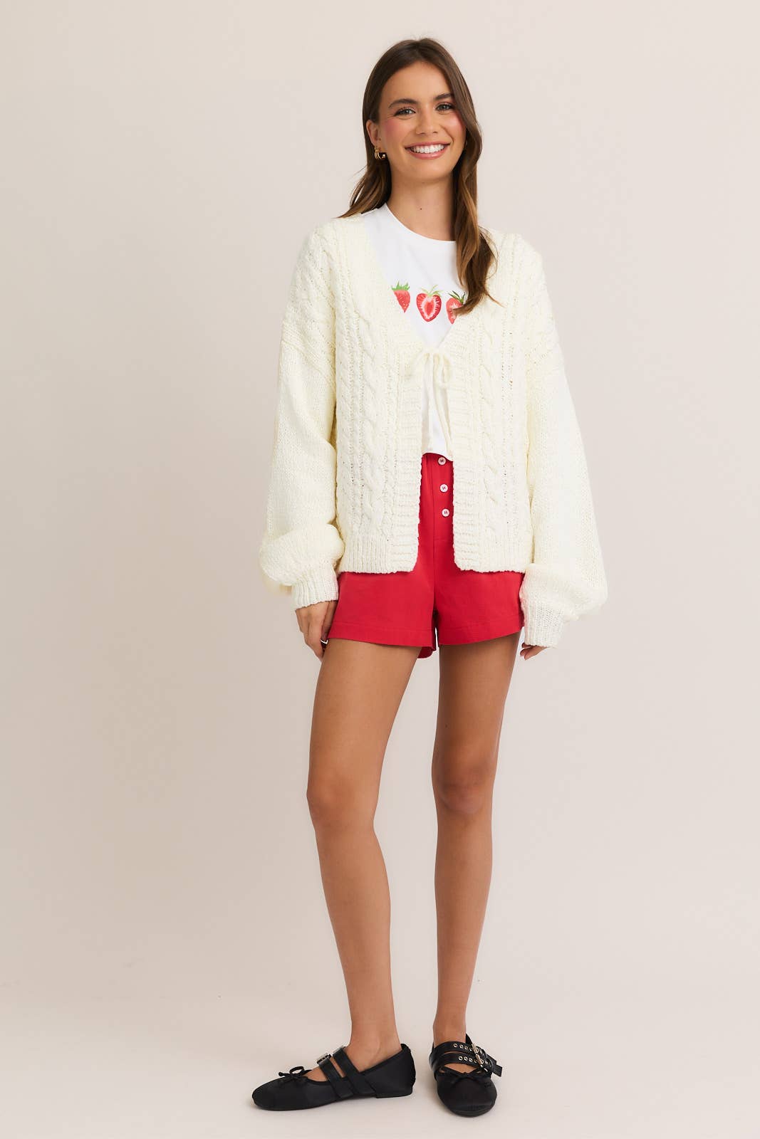 FRONT TIE CABLE CARDIGAN: LAVENDER /