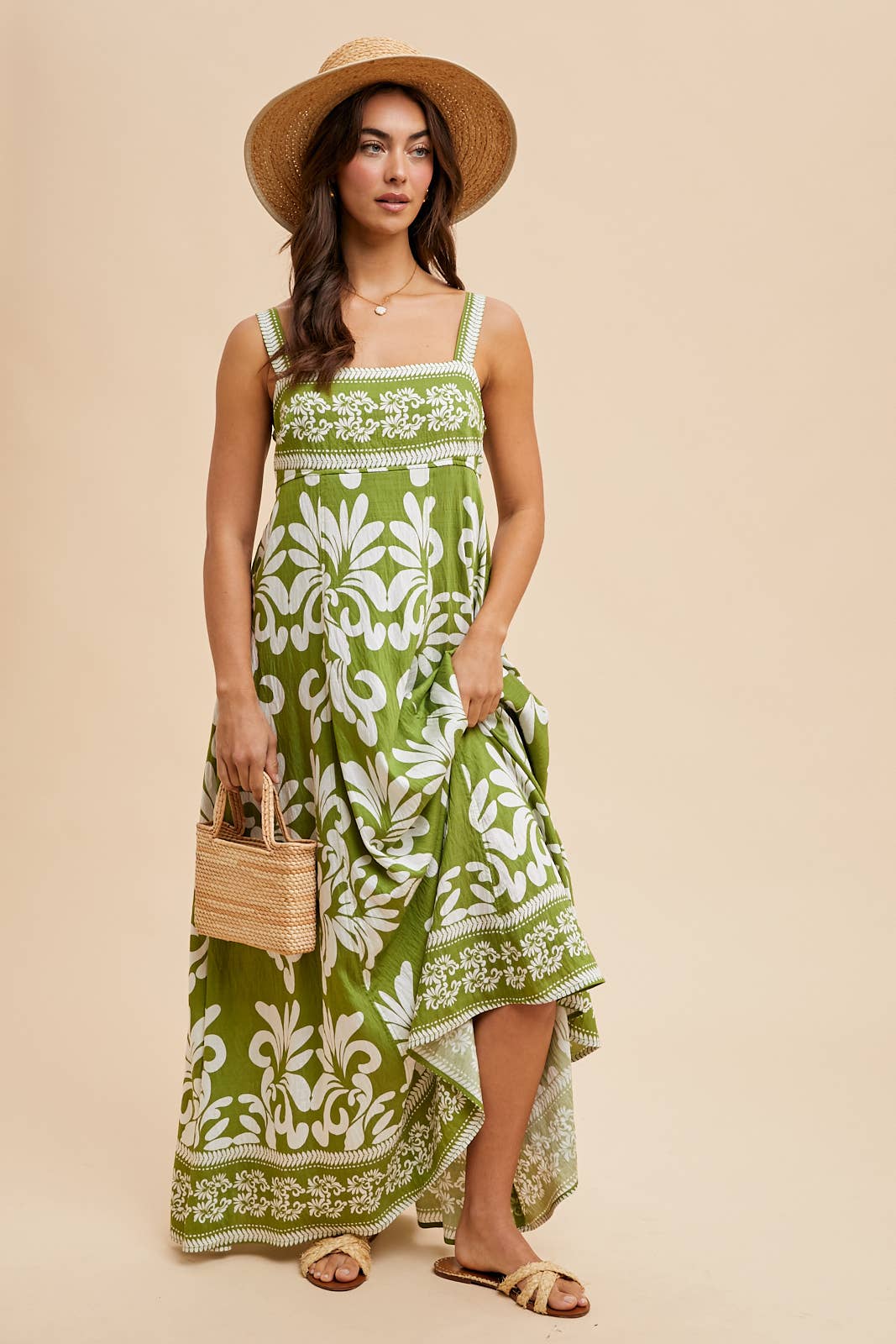 RESORT BORDER PRINT MAXI DRESS: BRAN / ILD6257