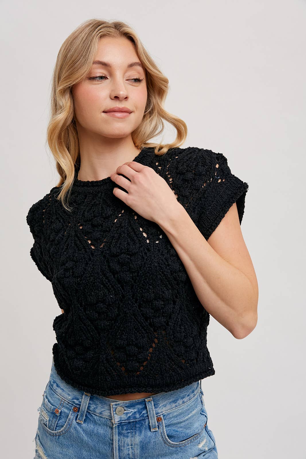 KNIT SWEATER SHORT SLEEVED PULLOVER: NATURAL / T01998