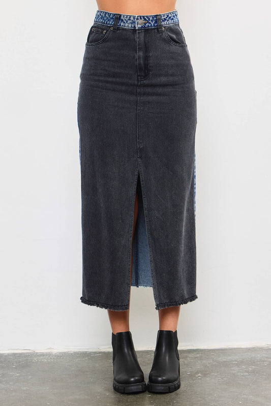 FRONT SLIT DENIM SKIRT: WASHED DENIM / DS0666