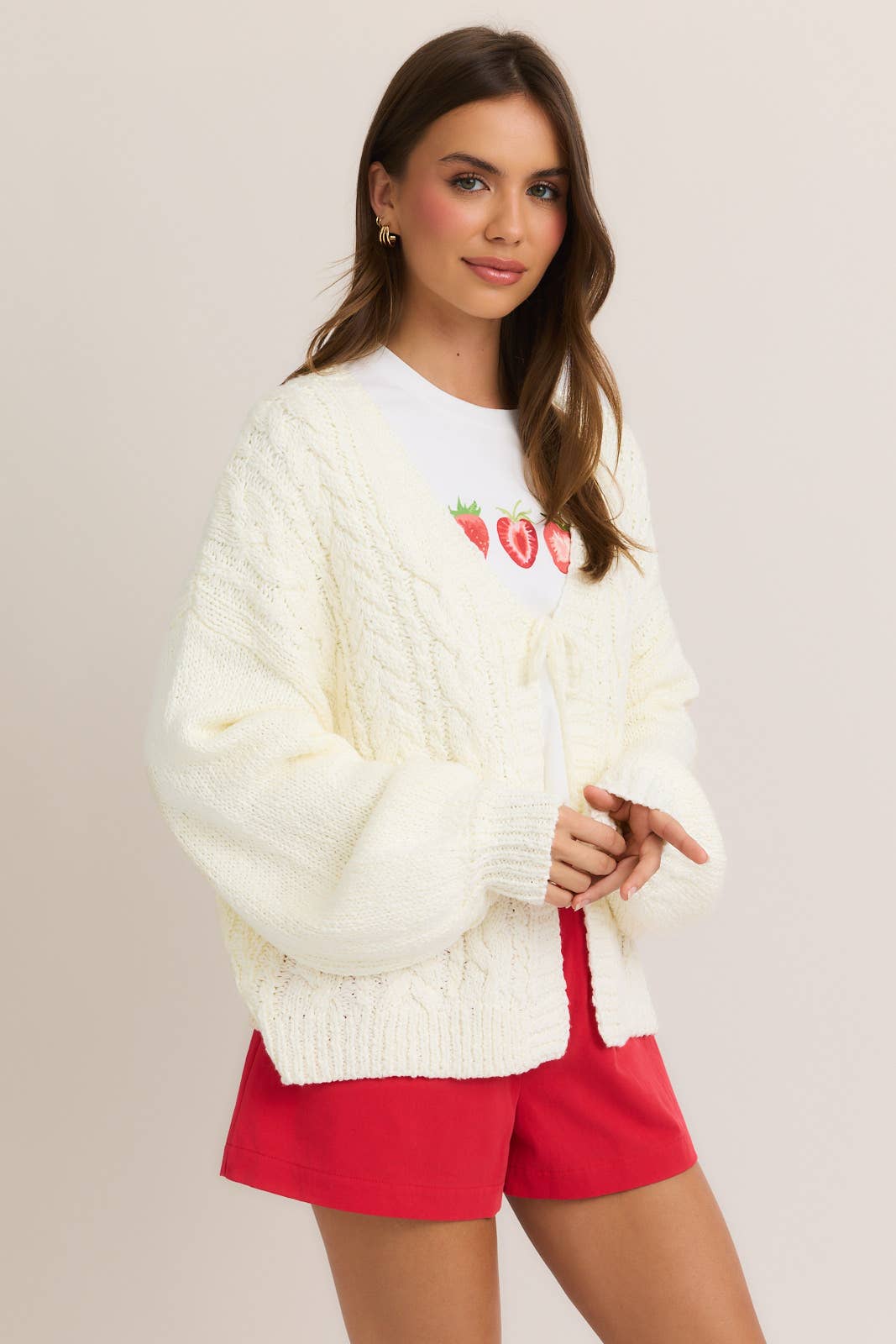 FRONT TIE CABLE CARDIGAN: LAVENDER /