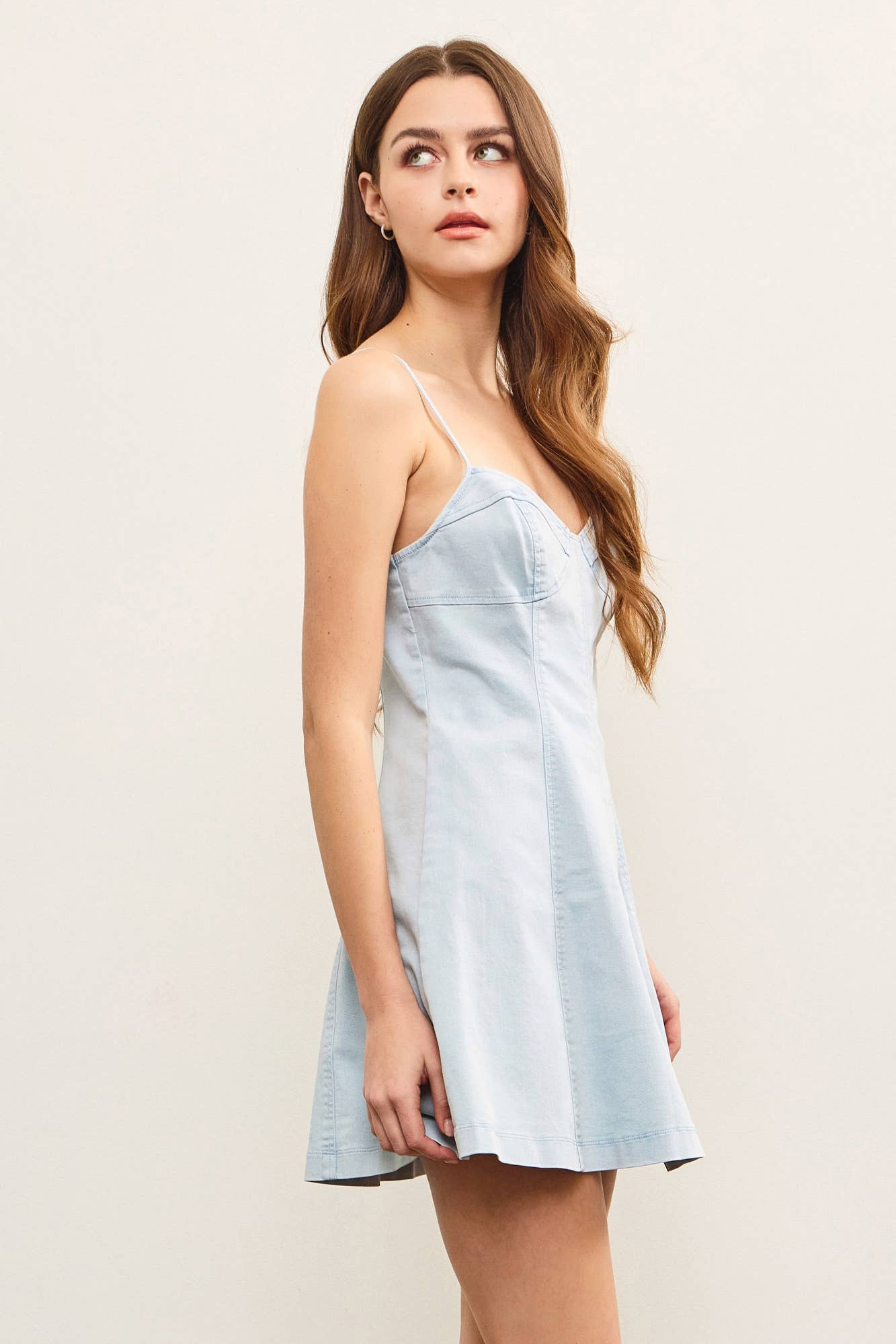 SWEETHEART NECK A LINE DENIM CAMI DRESS: White / DS0841