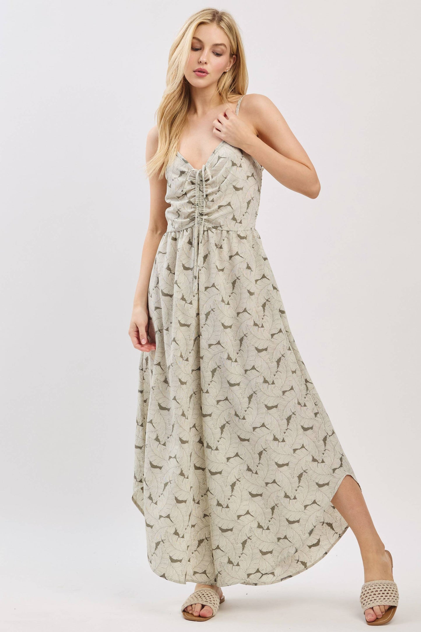 Front Ruched Round Hemming Midi Jumpsuit - VNJU60322A5: Denim Blue