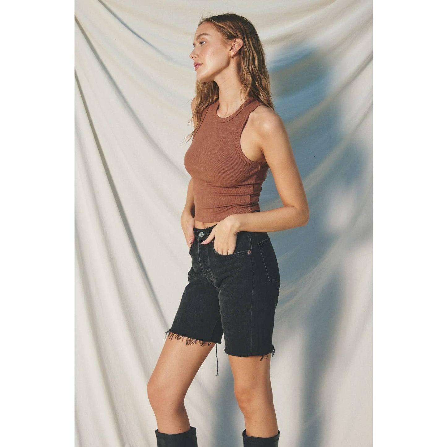 FT10597-P1364_2 Ribbed Racerback Tank Top: OLIVE
