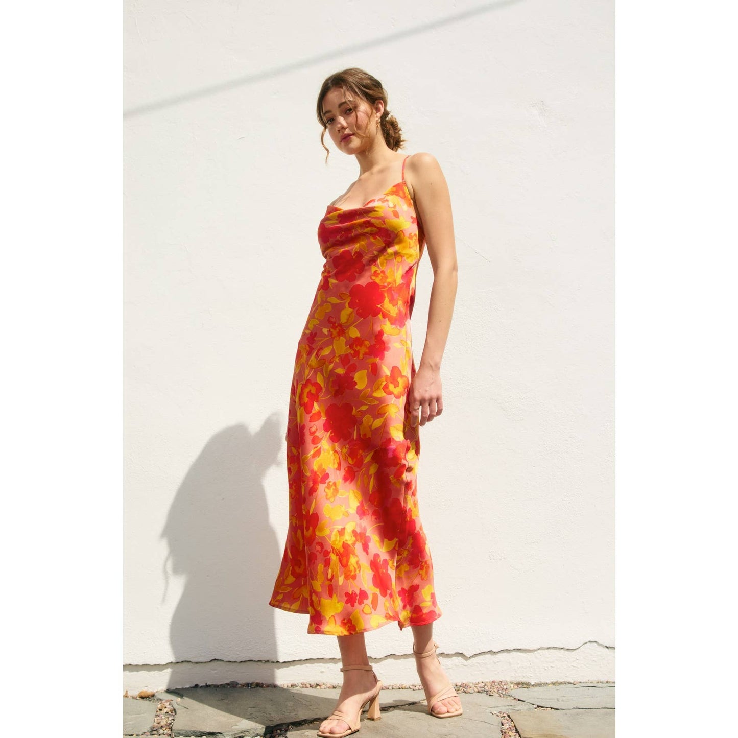 Sunset Petal Criss Cross Midi Dress: SUNSET GARDEN / FD11921-P2096
