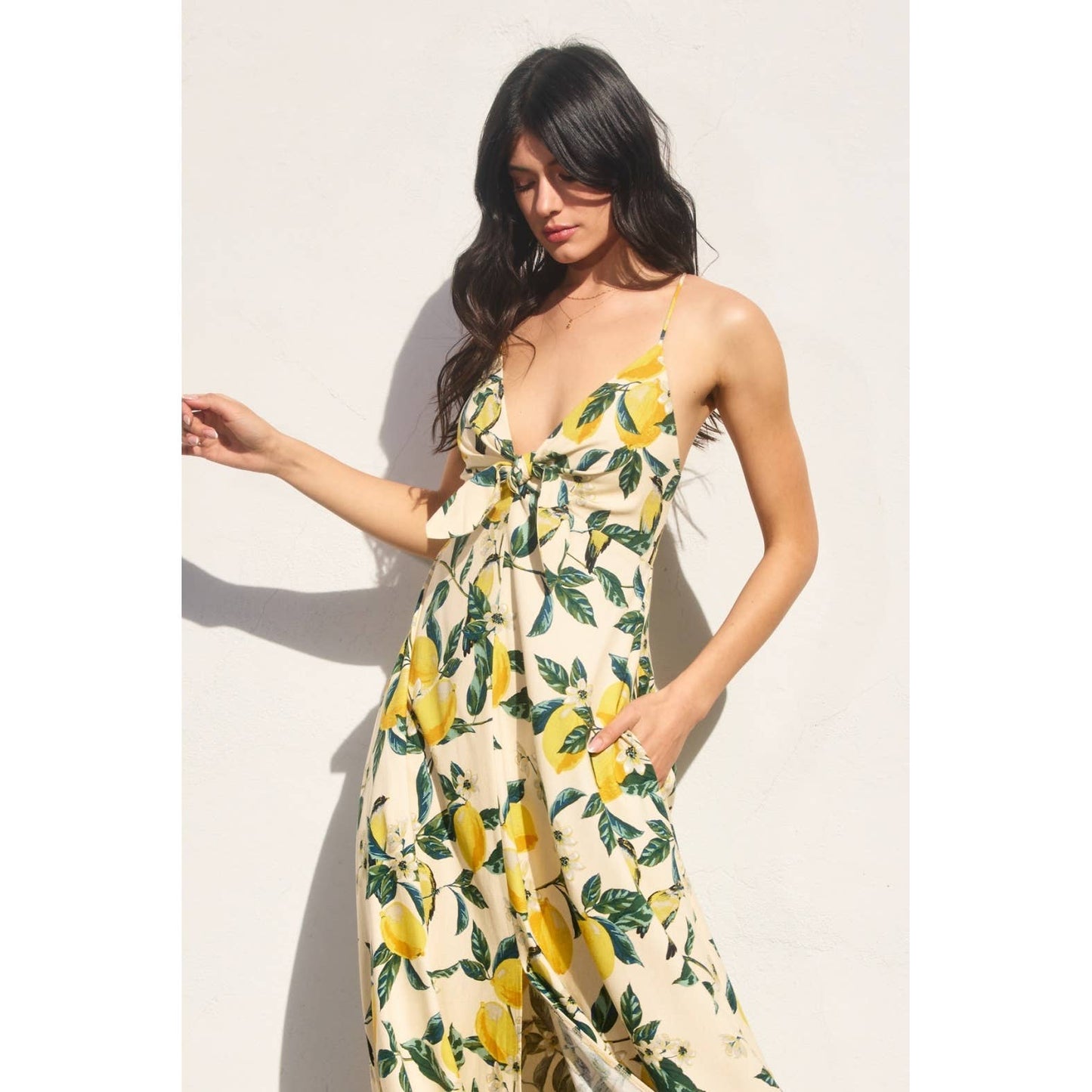 Vintage Lemonade Knot Front Maxi Dress: LEMON GARDEN / FD11729-P1919