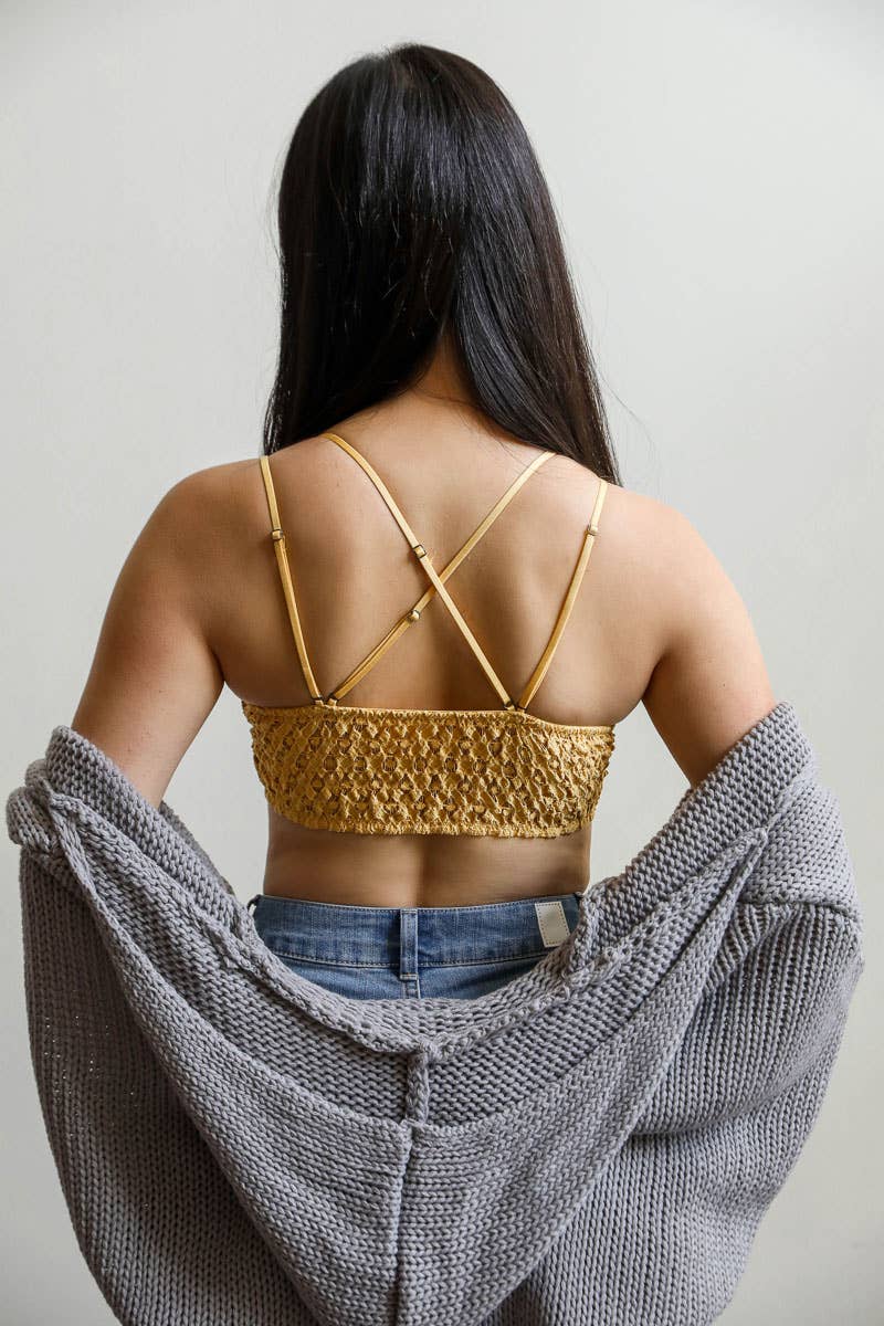 Padded Crochet Lace Longline Bralette - YL-5448WB-RUST