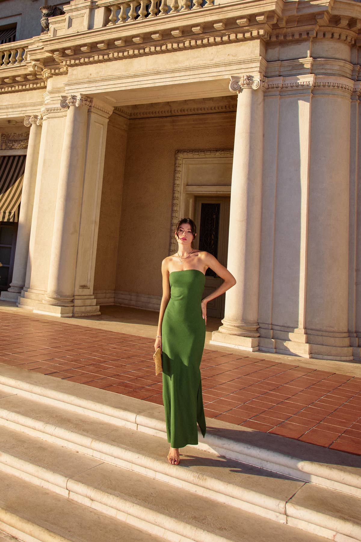 Heaven Sent Strapless Bias Cut Maxi Dress (1): GOLDEN PALM / S-M-L(2-2-2)