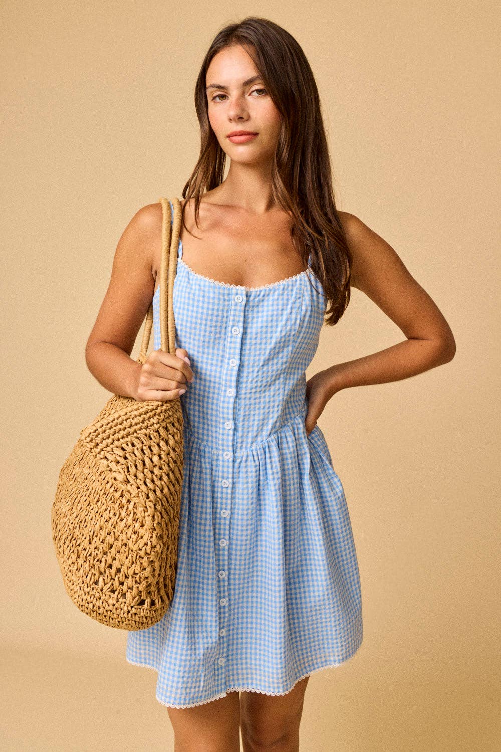 PD50711 - Perla Gingham Corset Dress: LT Blue