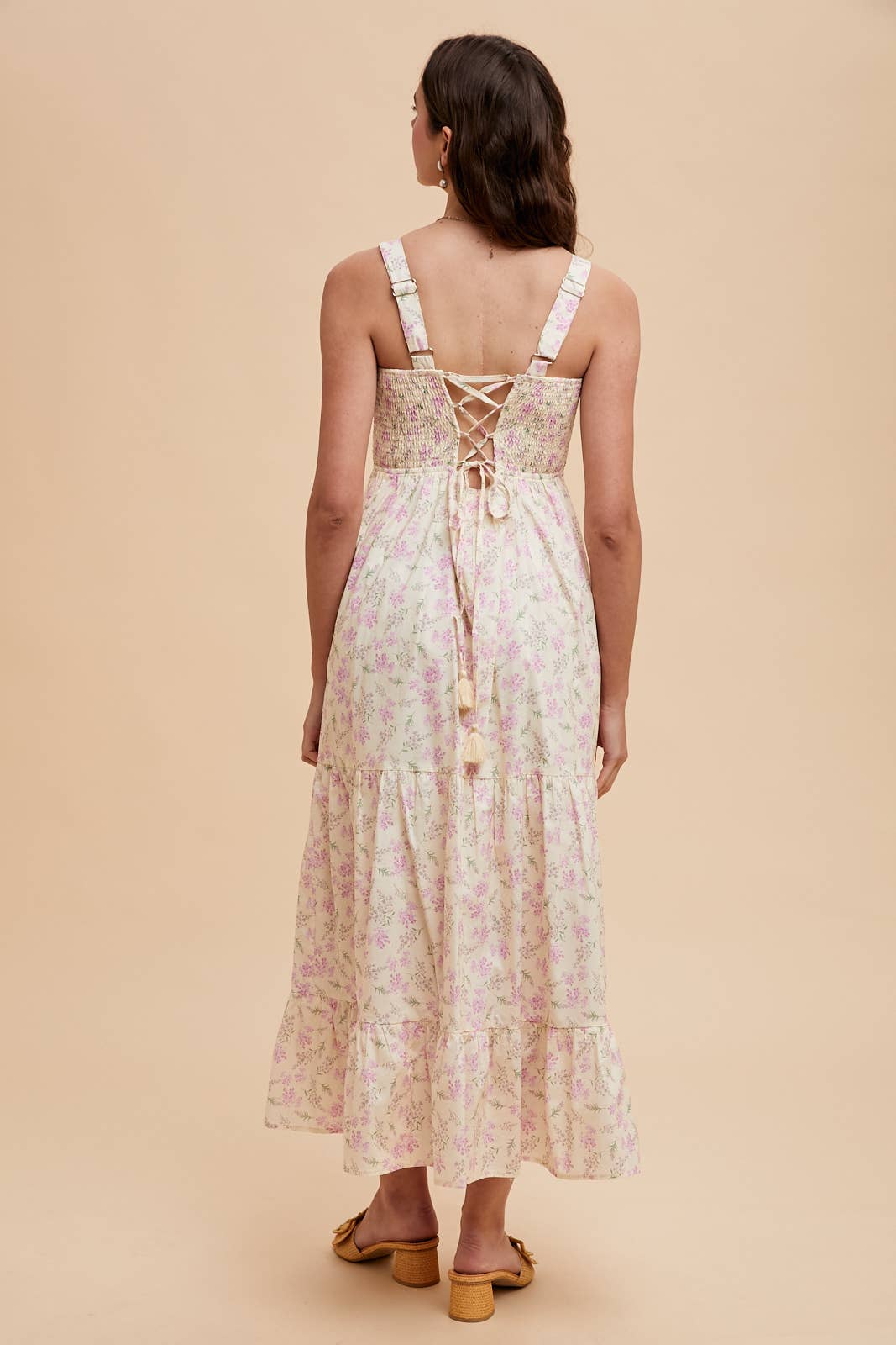 SMOCKED COTTON FLORAL MAXI DRESS: FRENCH BLUE / ILD6312-A