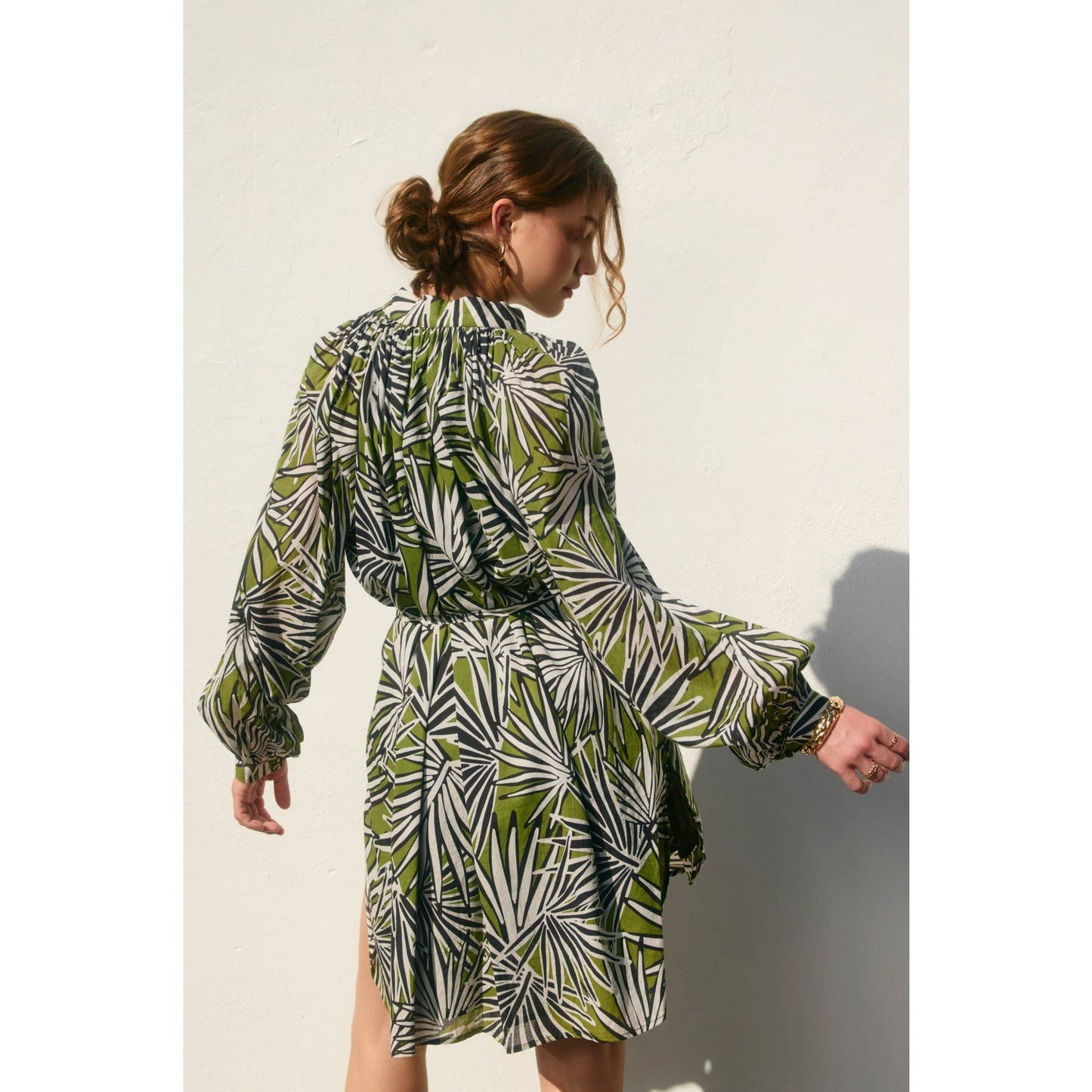 Drifting Dreams Bubble Sleeve Shirt Dress : BANANA PALM / FD12172-P1706_2