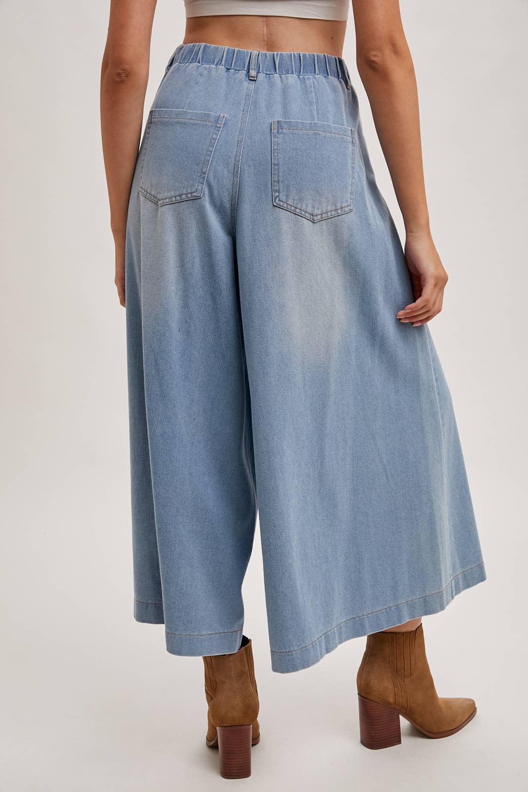DENIM WIDE LEG CROP JEANS: LT.WASH / B02227