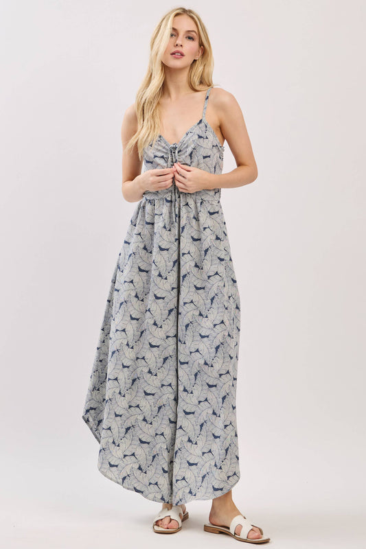 Front Ruched Round Hemming Midi Jumpsuit - VNJU60322A5: Denim Blue