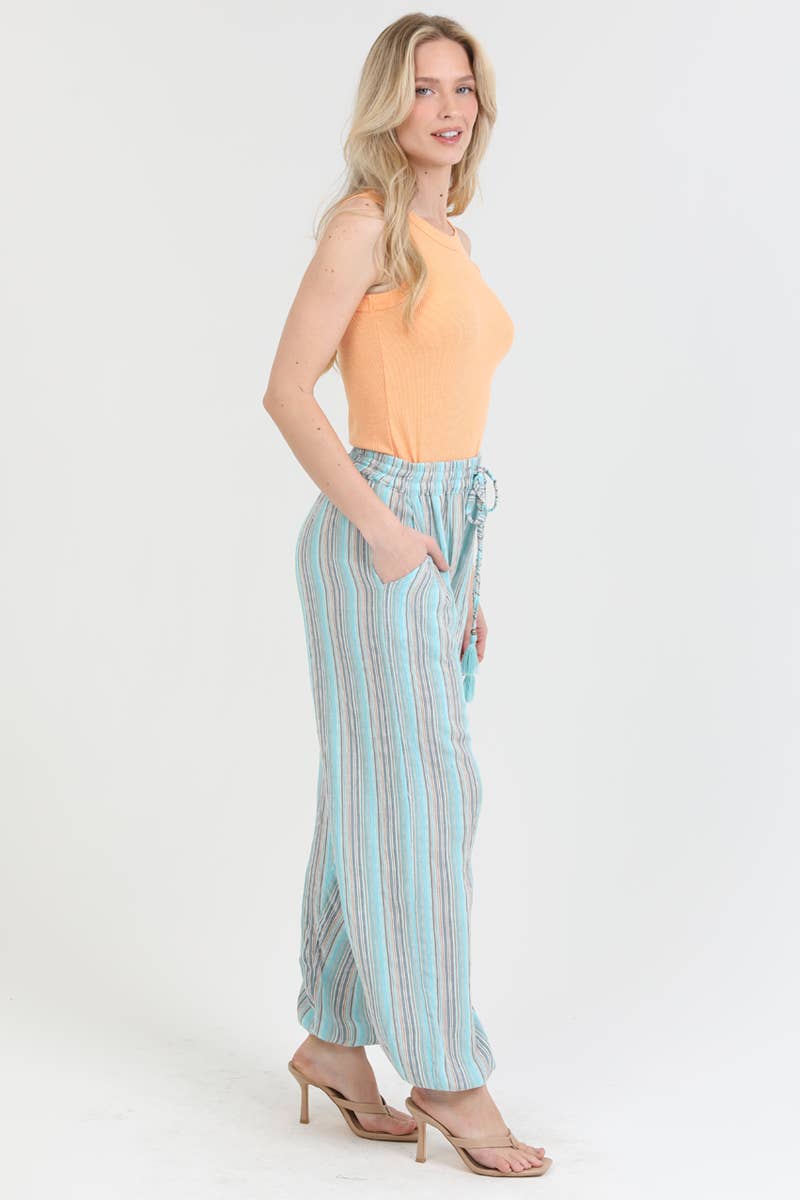 B3247-SK46 STRIPED JOGGER PANTS WITH ELASTIC WAIST AND POCKE