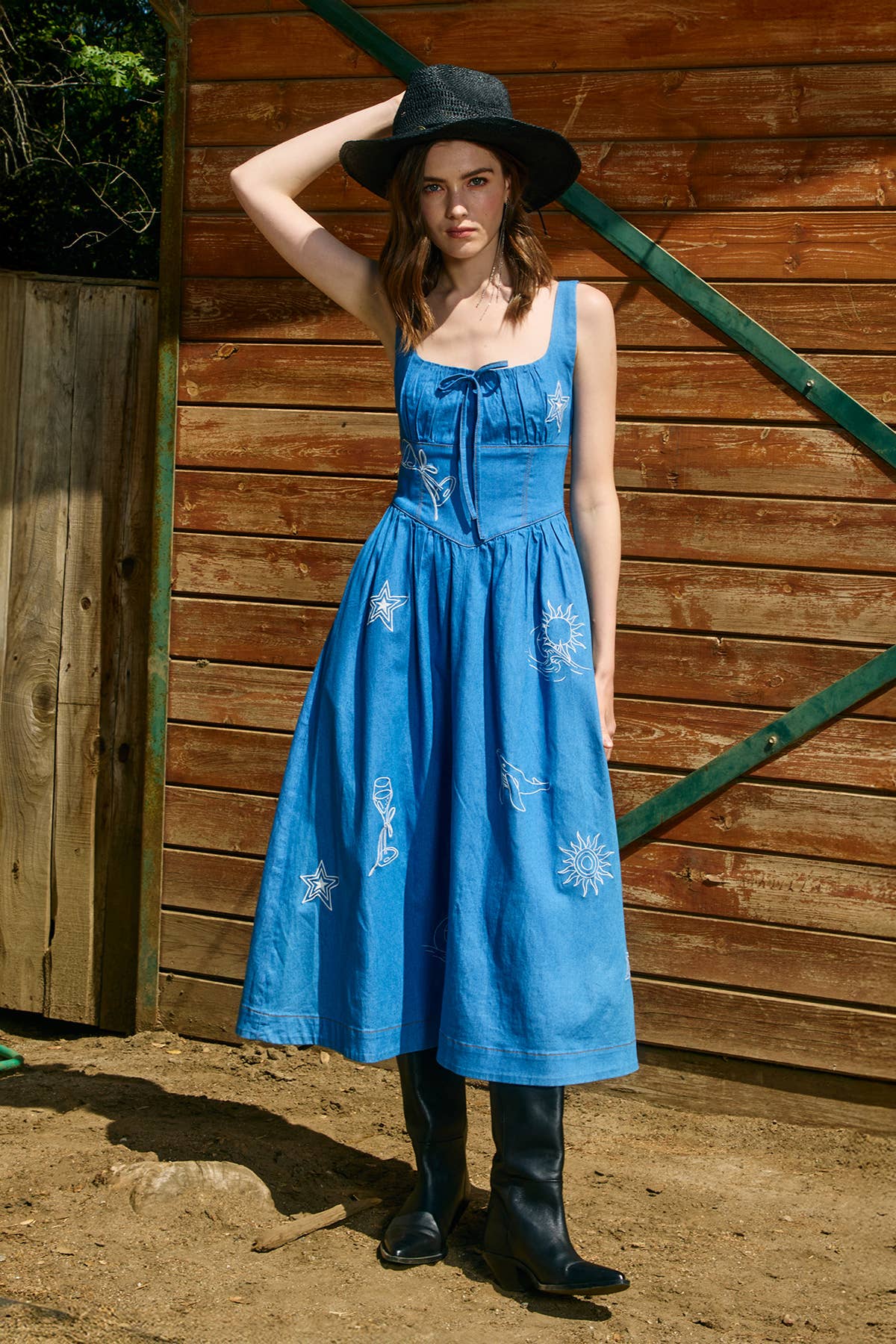 Denim Sundress with Embroidery - RD1175 : DENIM