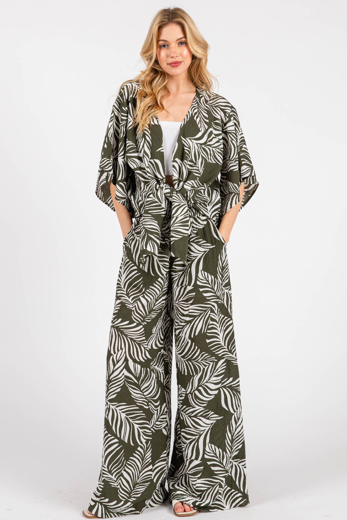 Print Wide Leg Pants - VNP70263B6: Navy/ White
