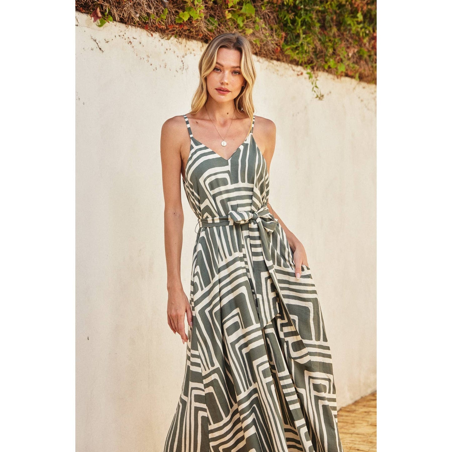 Runaway Extra Flared Maxi Dress: SAGE/CREAM / FD11448-CP440_1